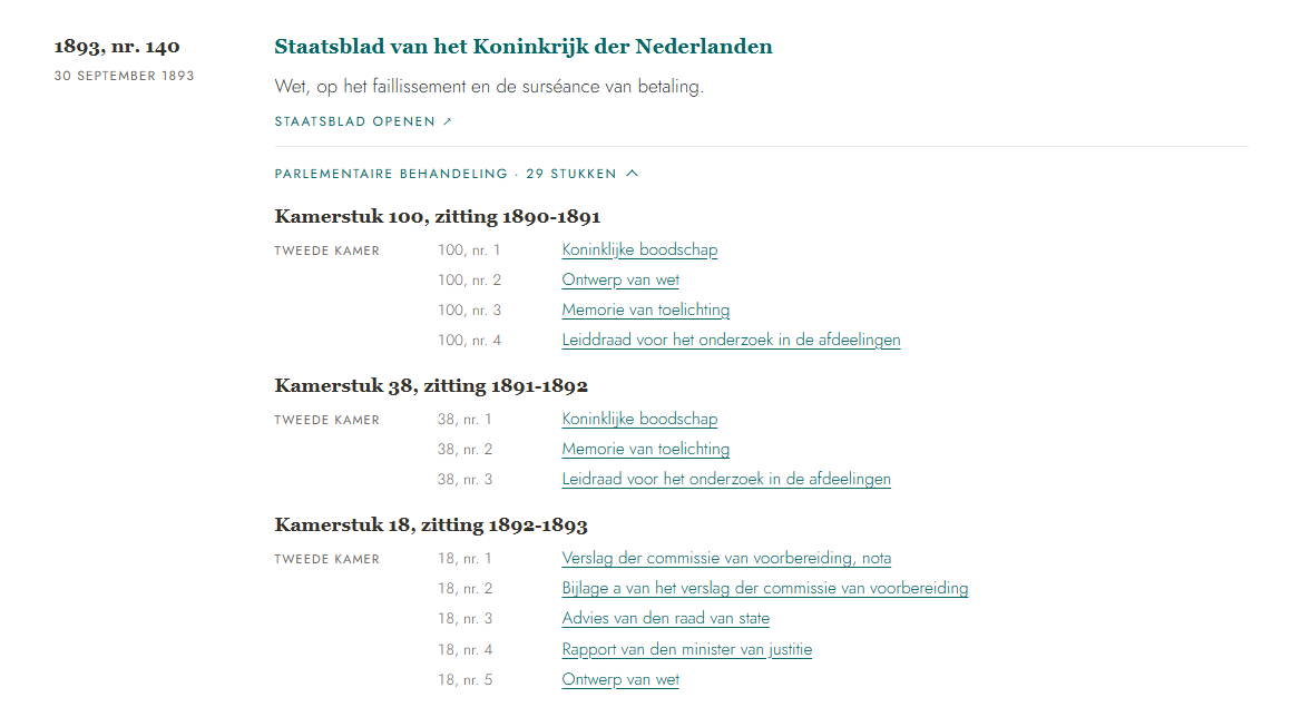 Parlementaire behandeling van de Faillissementswet, Stb. 1893, 140